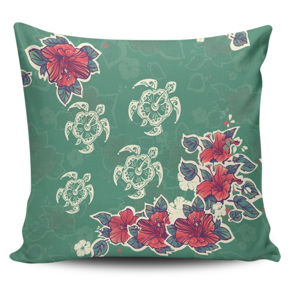 Hawaiian Turtle And Colorful Hibiscus Polynesian Pillow Covers - AH Pillow Covers Black - Polynesian Pride