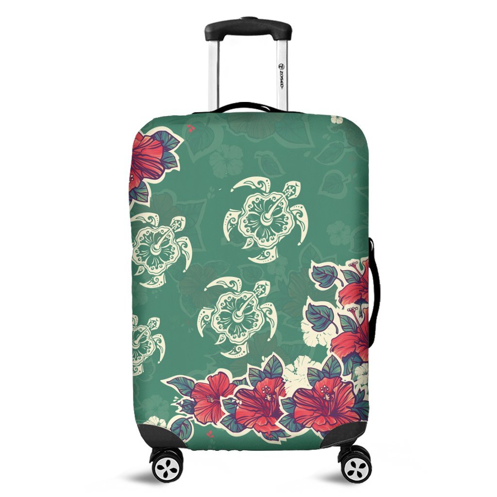 Hawaiian Turtle And Colorful Hibiscus Polynesian Luggage Covers - AH Black - Polynesian Pride