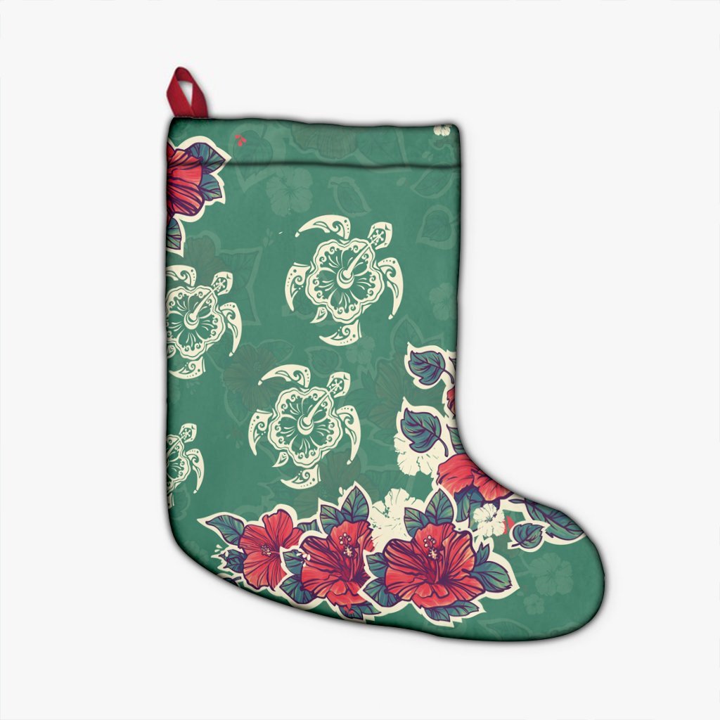 Hawaiian Turtle And Colorful Hibiscus Polynesian Christmas Stocking - AH Christmas Stocking 26 X 42 cm Black - Polynesian Pride