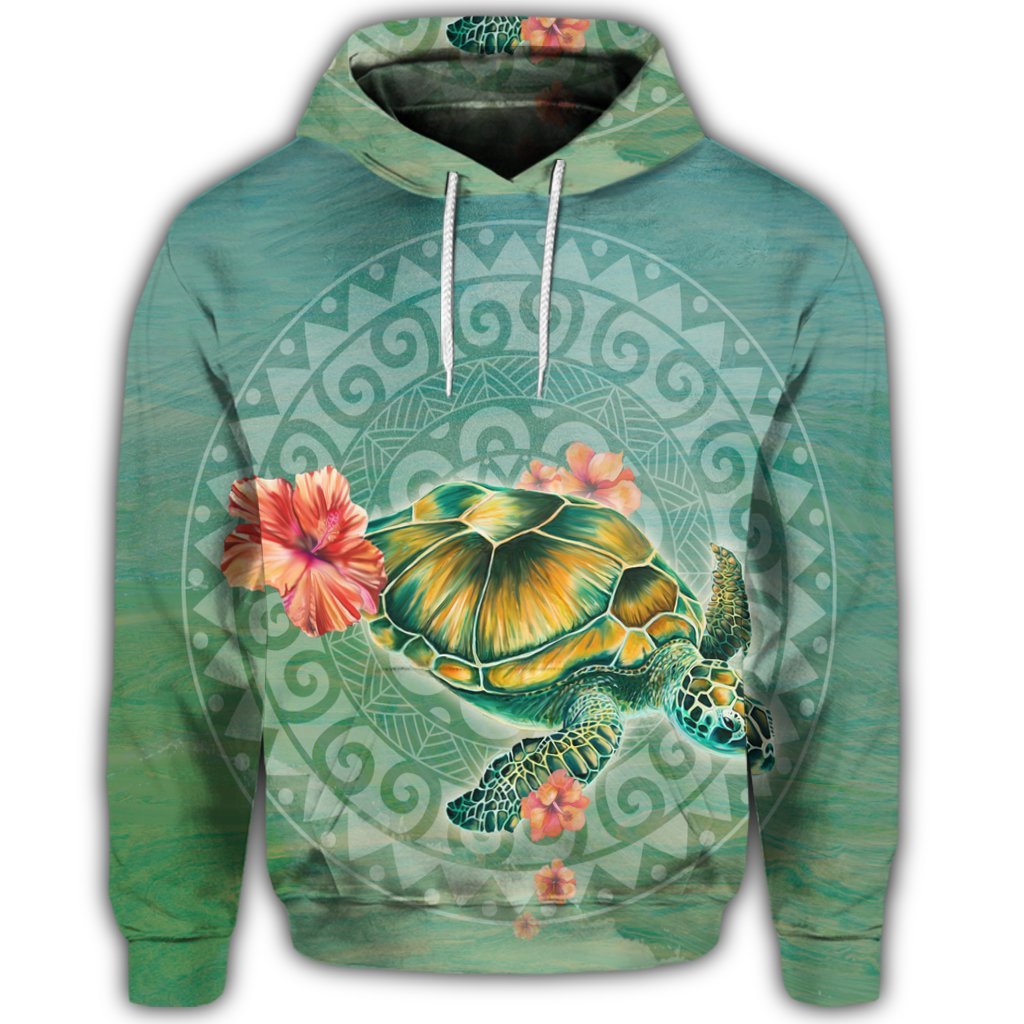 Hawaiian Turtle and Hibiscus Polynesian Hoodie - Polynesian Pride