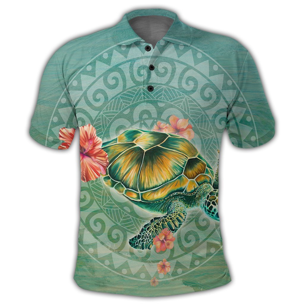 Hawaiian Turtle and Hibiscus Polynesian Polo Shirt - Polynesian Pride
