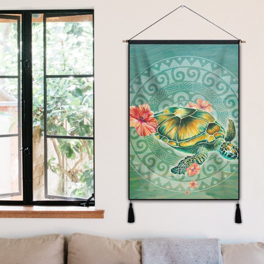 Hawaiian Turtle And Hibiscus Polynesian Hanging Poster - AH - Polynesian Pride