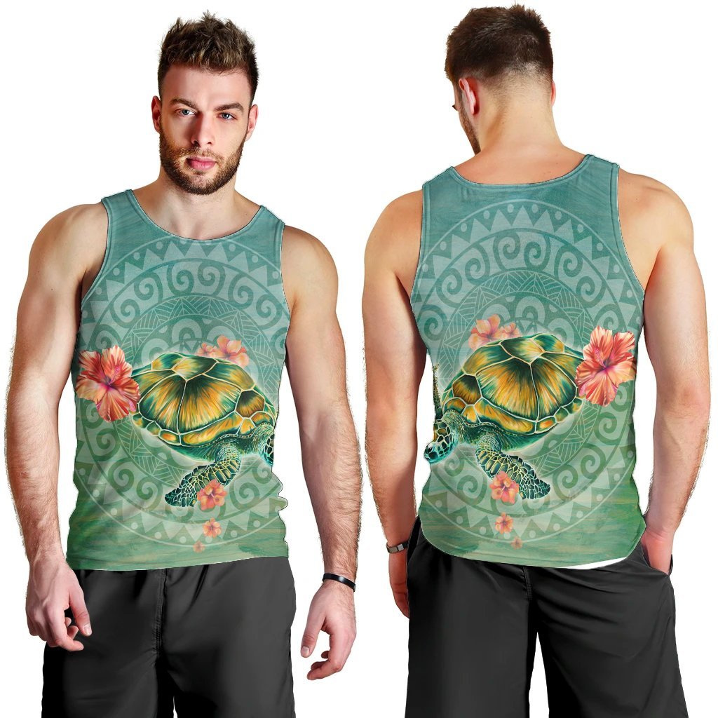 Hawaiian Turtle And Hibiscus Polynesian Tank Top - AH - Polynesian Pride