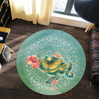 Hawaiian Turtle And Hibiscus Polynesian Round Carpet - AH - Polynesian Pride