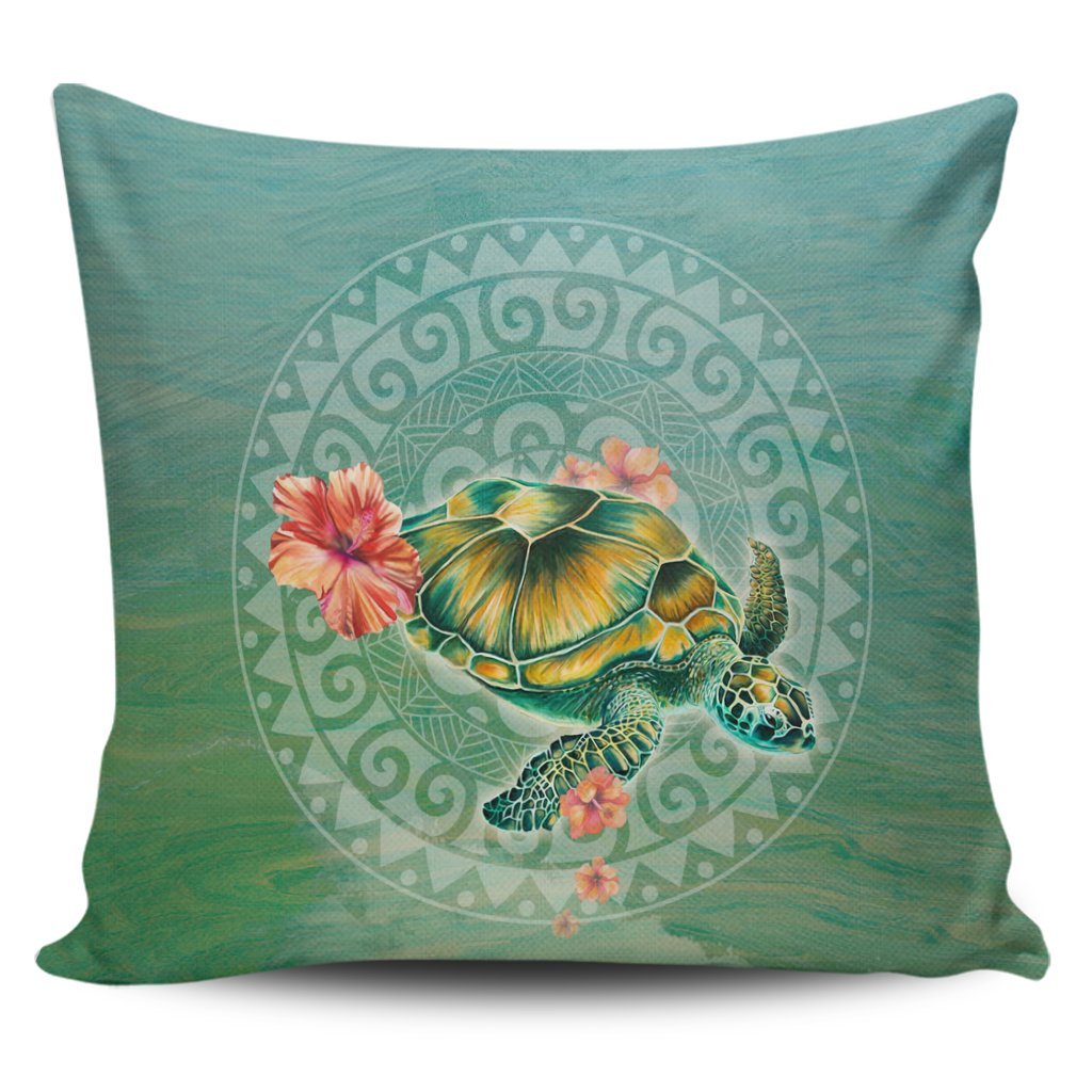 Hawaiian Turtle And Hibiscus Polynesian Pillow Covers - AH Pillow Covers Black - Polynesian Pride