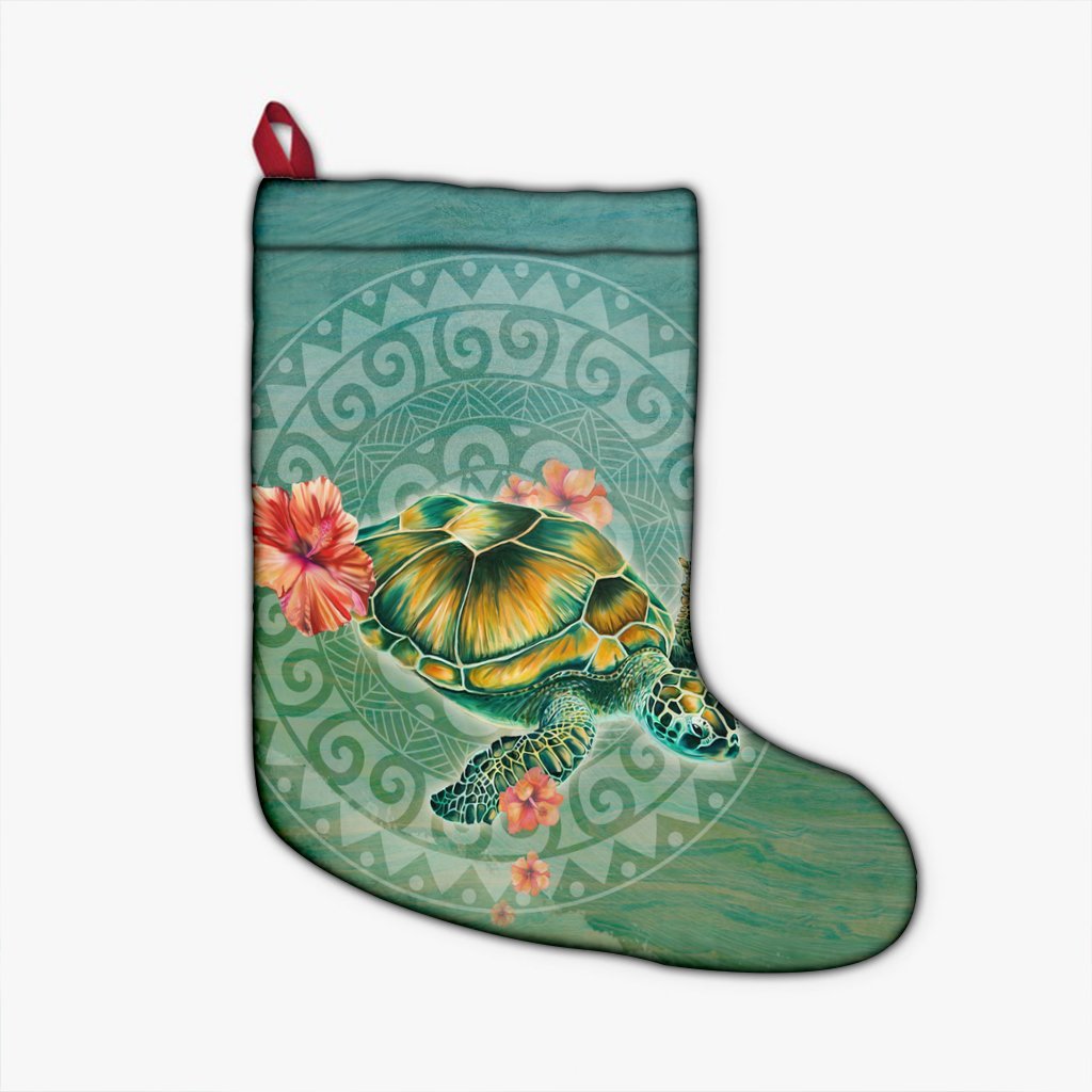 Hawaiian Turtle And Hibiscus Polynesian Christmas Stocking - AH Christmas Stocking 26 X 42 cm Black - Polynesian Pride