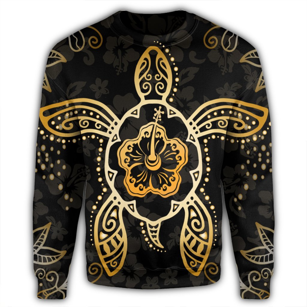 Hawaiian Turtle And Hibiscus Polynesian Sweatshirt Gold - AH - Polynesian Pride