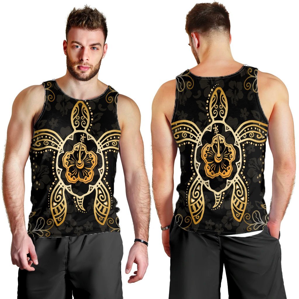Hawaiian Turtle And Hibiscus Polynesian Tank Top Gold - AH - Polynesian Pride