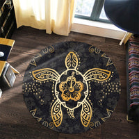 Hawaiian Turtle And Hibiscus Polynesian Round Carpet Gold - AH - Polynesian Pride