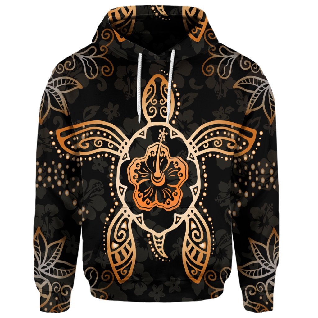 Custom Hawaiian Turtle and Hibiscus Polynesian Hoodie Orange - Polynesian Pride