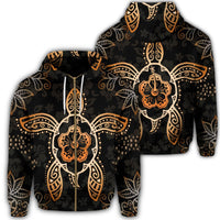 Hawaiian Turtle and Hibiscus Polynesian Zip Hoodie Orange Unisex Art - Polynesian Pride