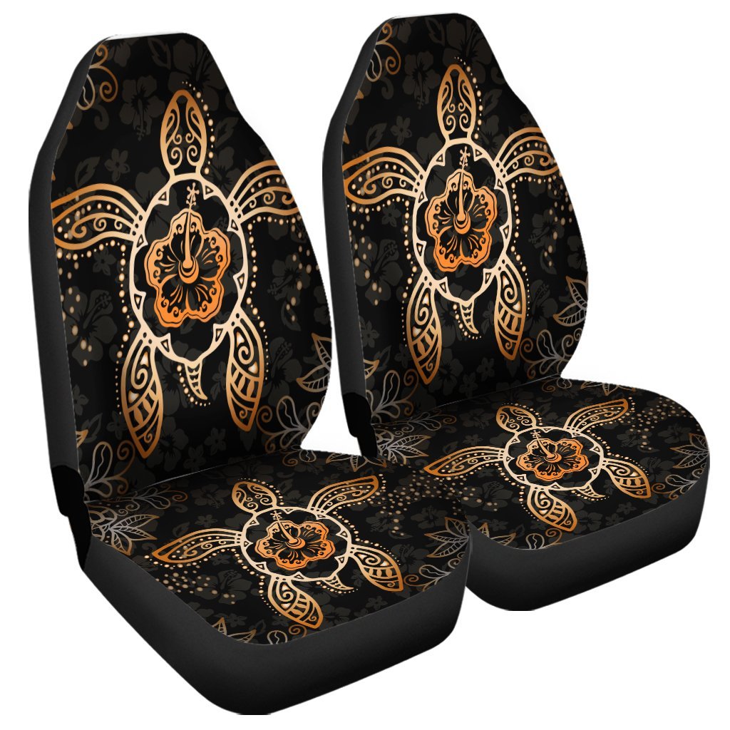 Hawaiian Turtle And Hibiscus Polynesian Car Seat Covers Orange - AH Universal Fit Black - Polynesian Pride