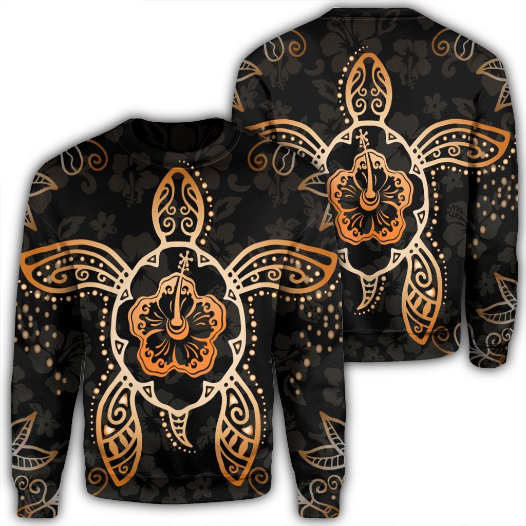 Hawaiian Turtle And Hibiscus Polynesian Sweatshirt Orange - AH Unisex Black - Polynesian Pride