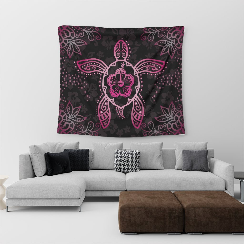 Hawaiian Turtle And Hibiscus Polynesian Tapestry Pink - AH - Polynesian Pride