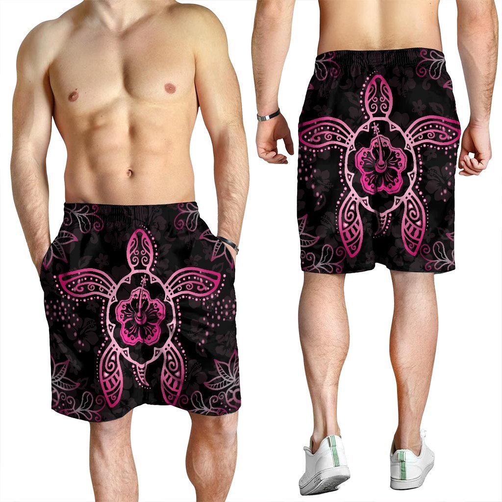 Hawaiian Turtle And Hibiscus Polynesian Men's Shorts Pink - AH - Polynesian Pride