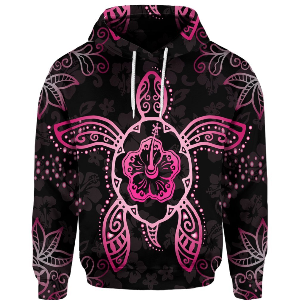 Custom Hawaiian Turtle and Hibiscus Polynesian Hoodie Pink - Polynesian Pride