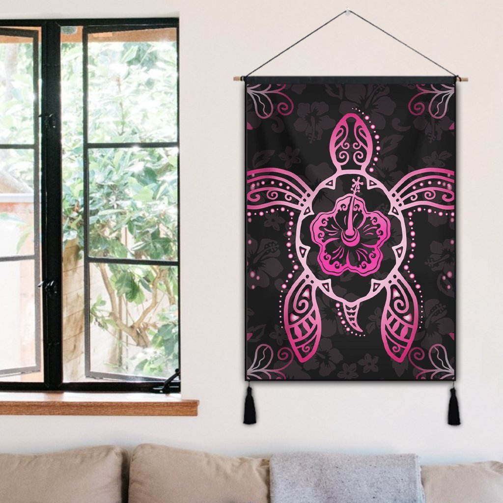 Hawaiian Turtle And Hibiscus Polynesian Hanging Poster Pink - AH - Polynesian Pride