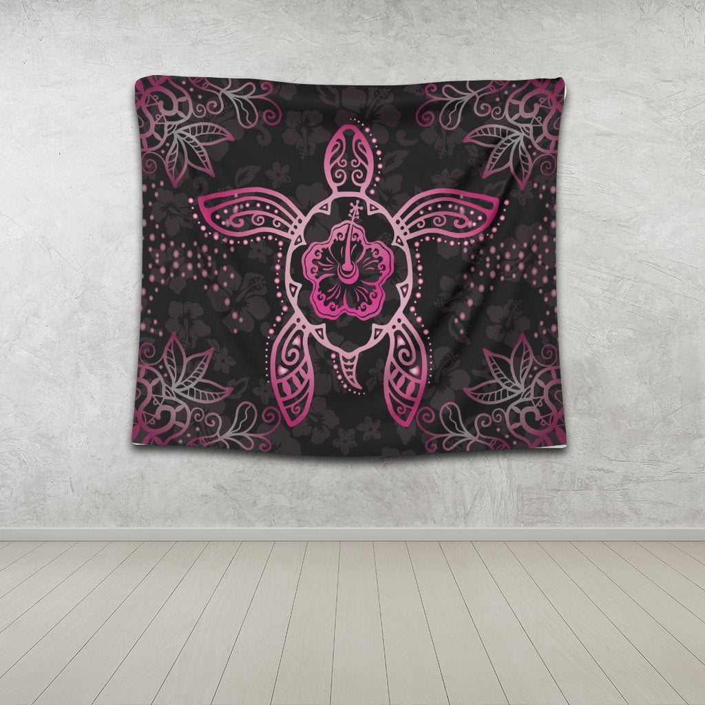 Hawaiian Turtle And Hibiscus Polynesian Tapestry Pink - AH - Polynesian Pride