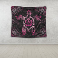 Hawaiian Turtle And Hibiscus Polynesian Tapestry Pink - AH - Polynesian Pride