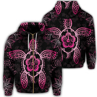 Hawaiian Turtle and Hibiscus Polynesian Zip Hoodie Pink Unisex Art - Polynesian Pride