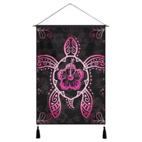 Hawaiian Turtle And Hibiscus Polynesian Hanging Poster Pink - AH Hanging Poster Cotton And Linen - Polynesian Pride