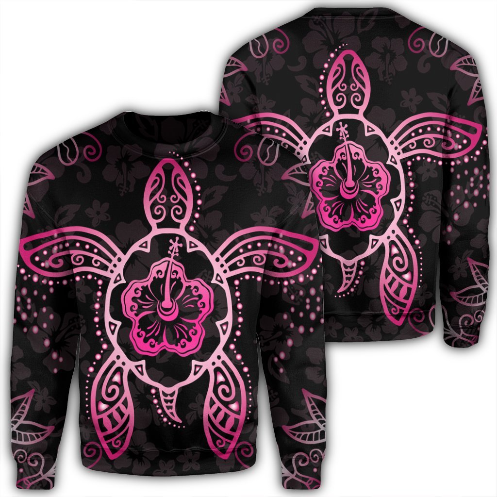 Hawaiian Turtle And Hibiscus Polynesian Sweatshirt Pink - AH Unisex Black - Polynesian Pride