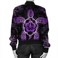 Hawaiian Turtle And Hibiscus Polynesian Bomber Jacket Violet - AH - Polynesian Pride
