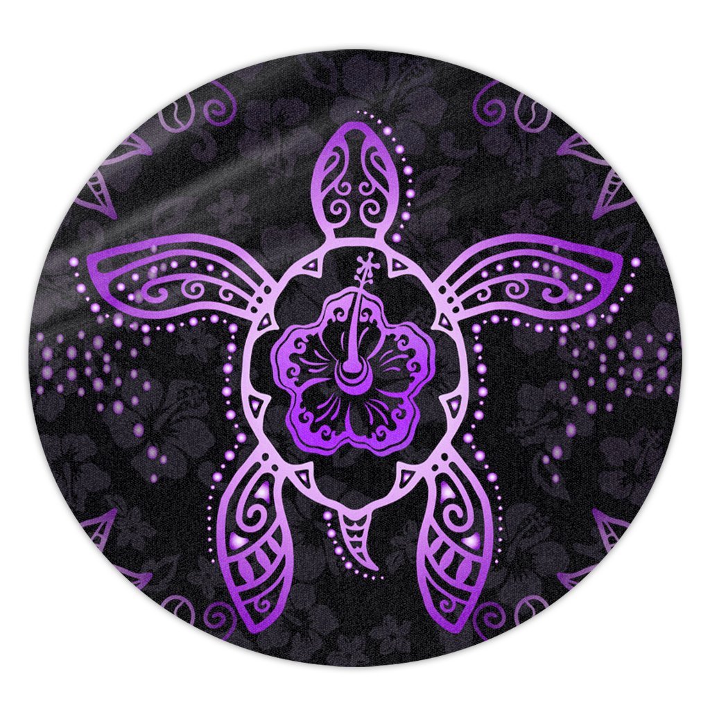 Hawaiian Turtle And Hibiscus Polynesian Round Carpet Violet - AH Round Carpet Luxurious Plush - Polynesian Pride