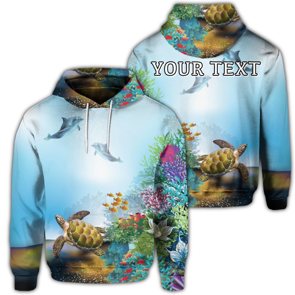 Custom Hawaiian Turtle Dolphin In The Ocean Polynesian Hoodie Unisex Art - Polynesian Pride