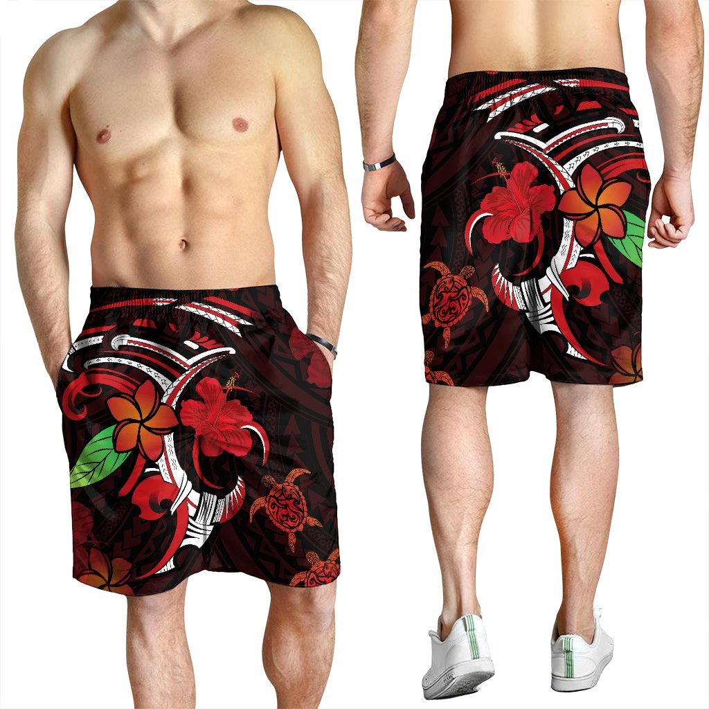Hawaiian Turtle Hibiscus And Plumeria Flower Polynesian Men's Shorts - AH - Polynesian Pride