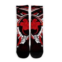 Hawaiian Turtle Hibiscus And Plumeria Flower Polynesian Crew Socks - AH - Polynesian Pride
