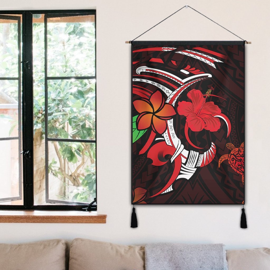 Hawaiian Turtle Hibiscus And Plumeria Flower Polynesian Hanging Poster - AH - Polynesian Pride