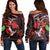 Hawaiian Turtle Hibiscus And Plumeria Flower Polynesian Women's Off Shoulder Sweater - AH Black - Polynesian Pride