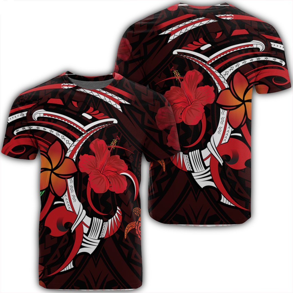 Hawaiian Turtle Hibiscus And Plumeria Flower Polynesian T Shirt AH Unisex Black - Polynesian Pride