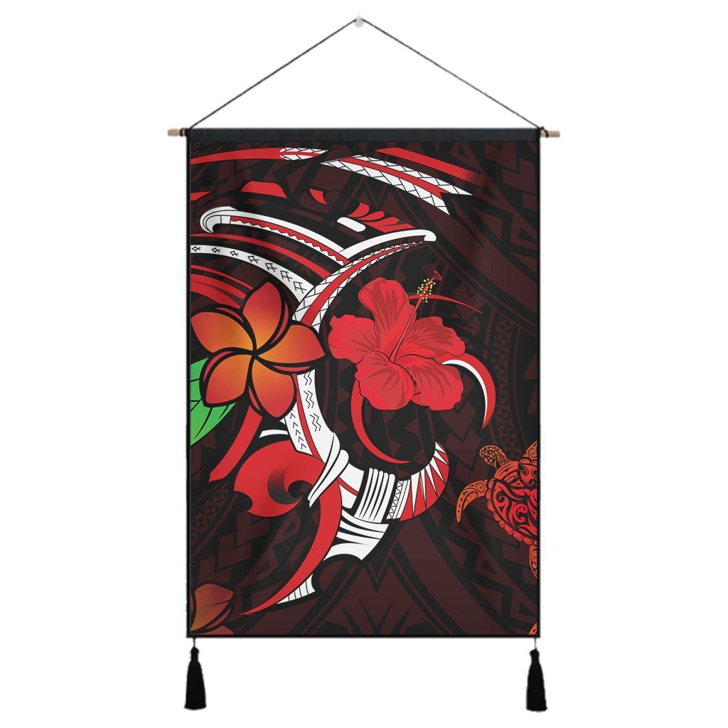 Hawaiian Turtle Hibiscus And Plumeria Flower Polynesian Hanging Poster - AH Hanging Poster Cotton And Linen - Polynesian Pride