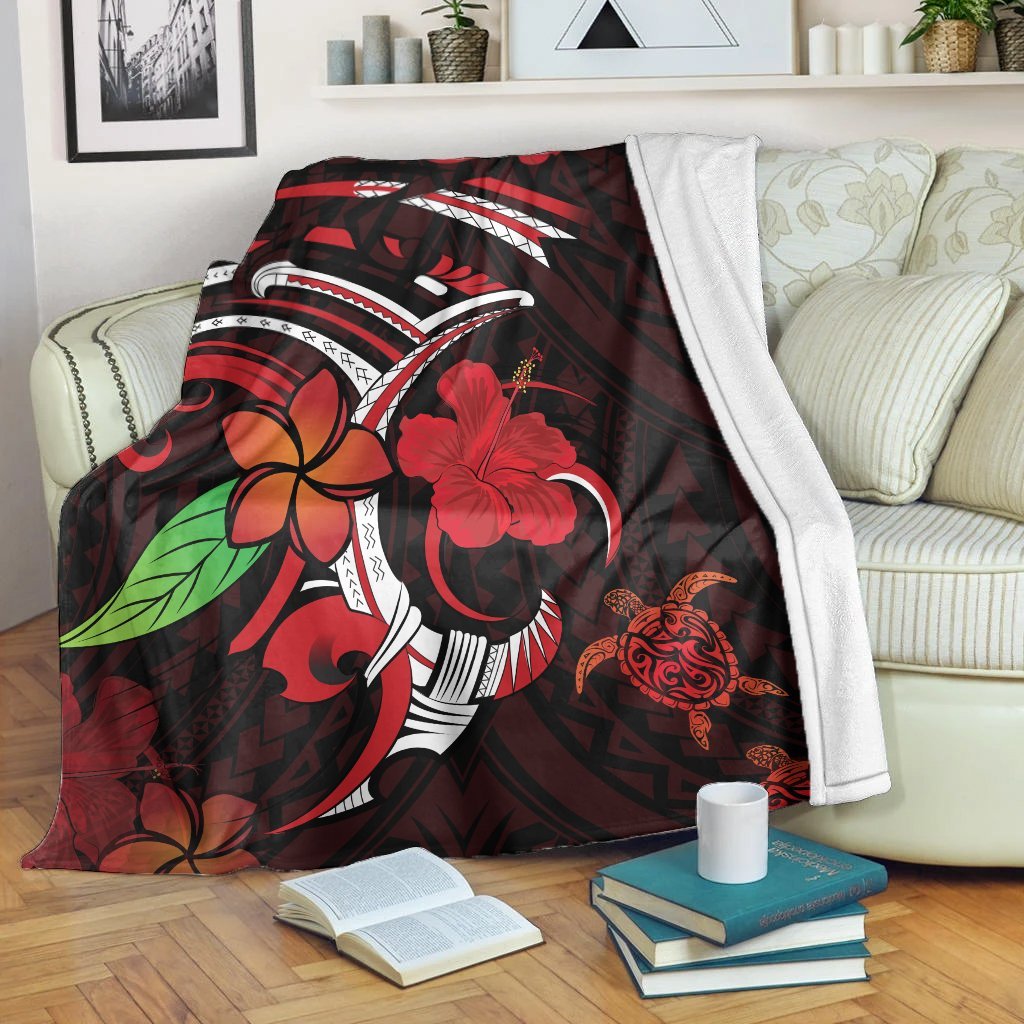 Hawaiian Turtle Hibiscus And Plumeria Flower Polynesian Premium Blankets - AH White - Polynesian Pride