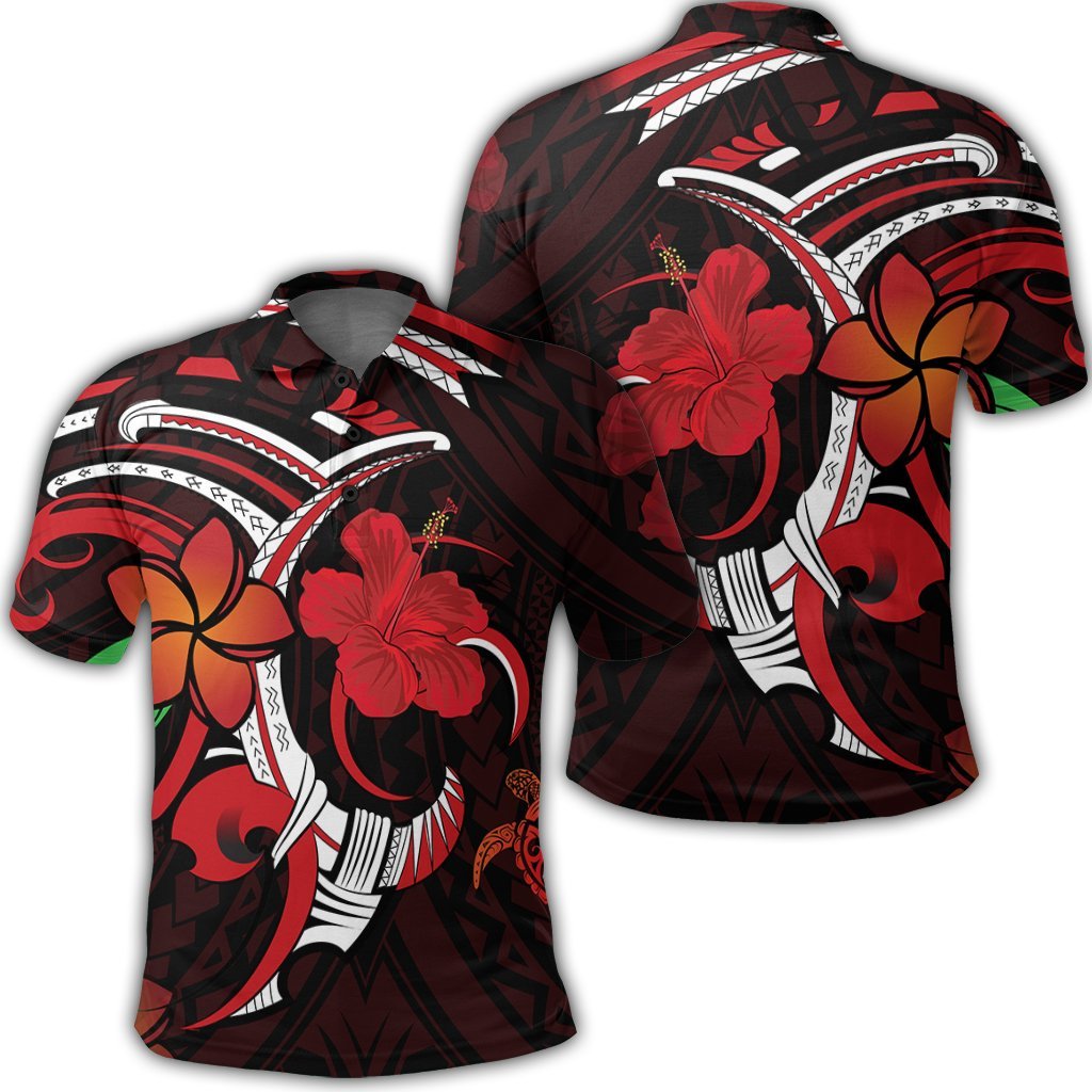 Hawaiian Turtle Hibiscus and Plumeria Flower Polynesian Polo Shirt Unisex Black - Polynesian Pride