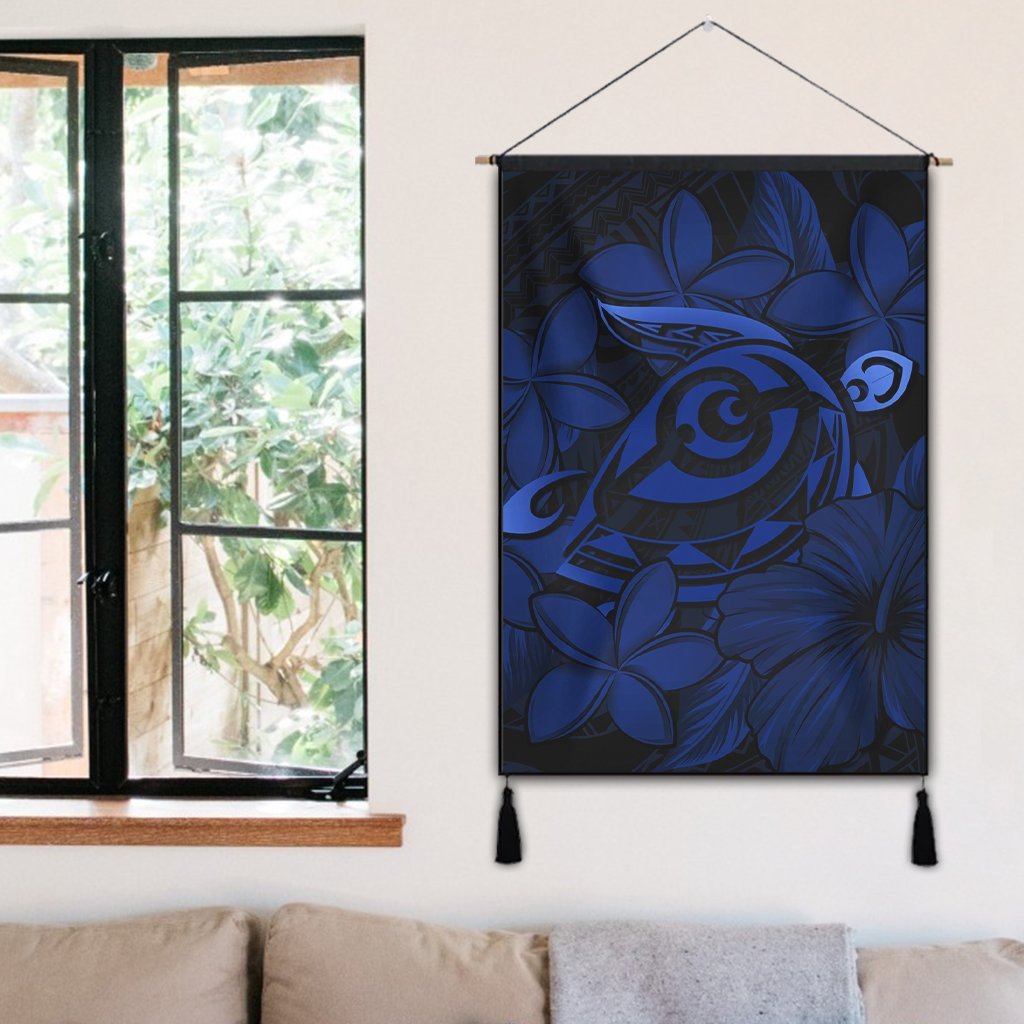 Hawaiian Turtle Hibiscus Plumeria Kanaka Polynesian Hanging Poster Blue - Soft Style - AH - Polynesian Pride
