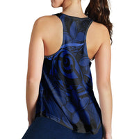 Hawaiian Turtle Hibiscus Plumeria Kanaka Polynesian Racerback Tank Blue - Soft Style - AH - Polynesian Pride