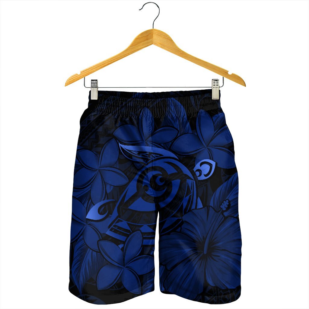 Hawaiian Turtle Hibiscus Plumeria Kanaka Polynesian Men's Shorts Blue - Soft Style - AH - Polynesian Pride
