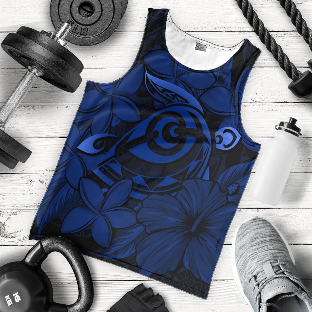 Hawaiian Turtle Hibiscus Plumeria Kanaka Polynesian Tank Top Blue - Soft Style - AH - Polynesian Pride