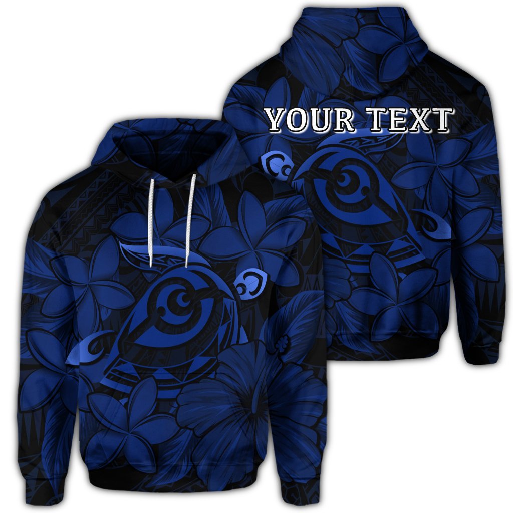 Custom Hawaiian Turtle Hibiscus Plumeria Kanaka Polynesian Hoodie Blue Soft Style Unisex Art - Polynesian Pride