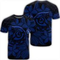 Hawaiian Turtle Hibiscus Plumeria Kanaka Polynesian T Shirt Blue Soft Style AH Unisex Black - Polynesian Pride