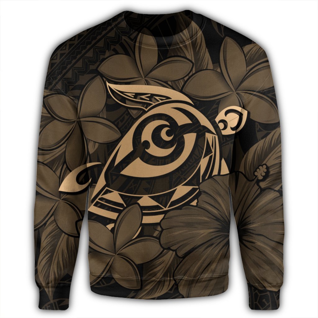 Hawaiian Turtle Hibiscus Plumeria Kanaka Polynesian Sweatshirt Gold - Soft Style - AH - Polynesian Pride