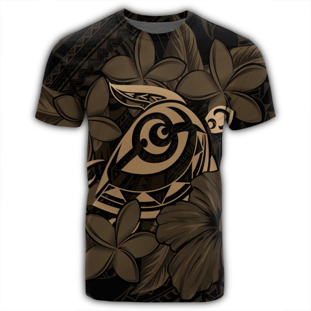 Hawaiian Turtle Hibiscus Plumeria Kanaka Polynesian T Shirt Gold Soft Style AH - Polynesian Pride