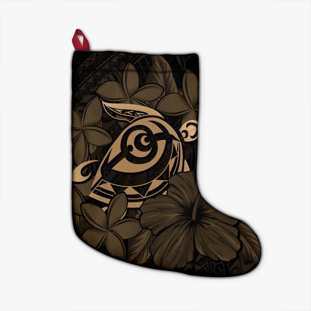 Hawaiian Turtle Hibiscus Plumeria Kanaka Polynesian Christmas Stocking Gold - Soft Style - AH Christmas Stocking 26 X 42 cm Black - Polynesian Pride