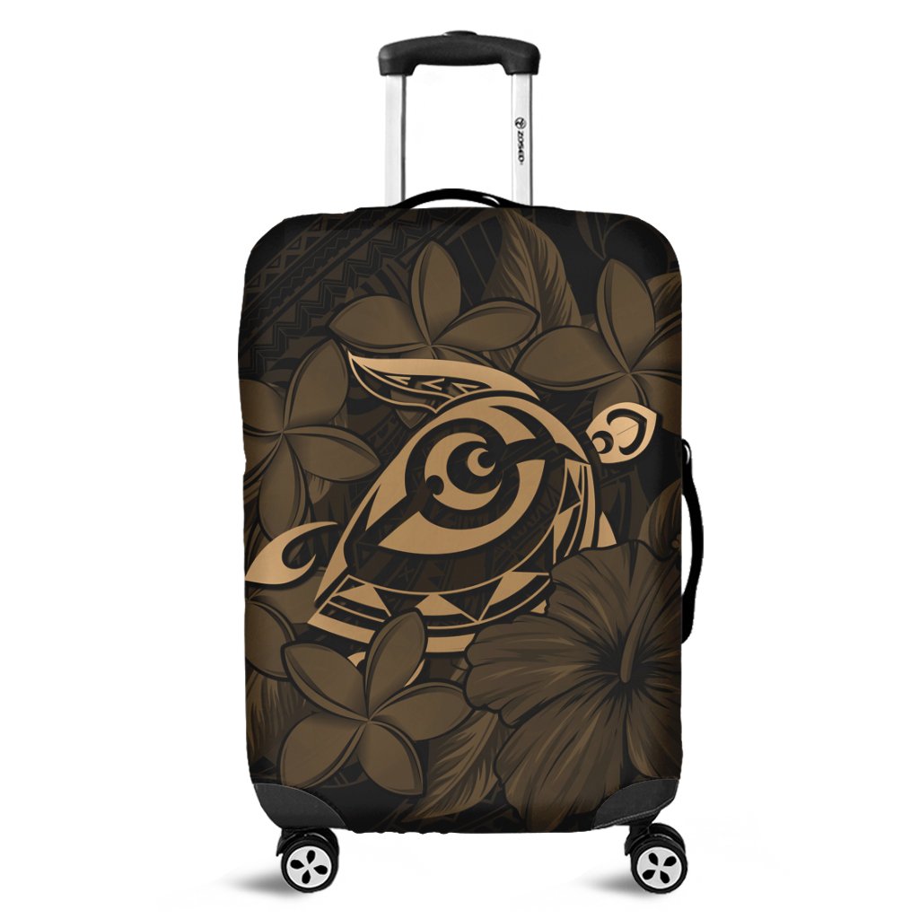 Hawaiian Turtle Hibiscus Plumeria Kanaka Polynesian Luggage Covers Gold - Soft Style - AH Black - Polynesian Pride