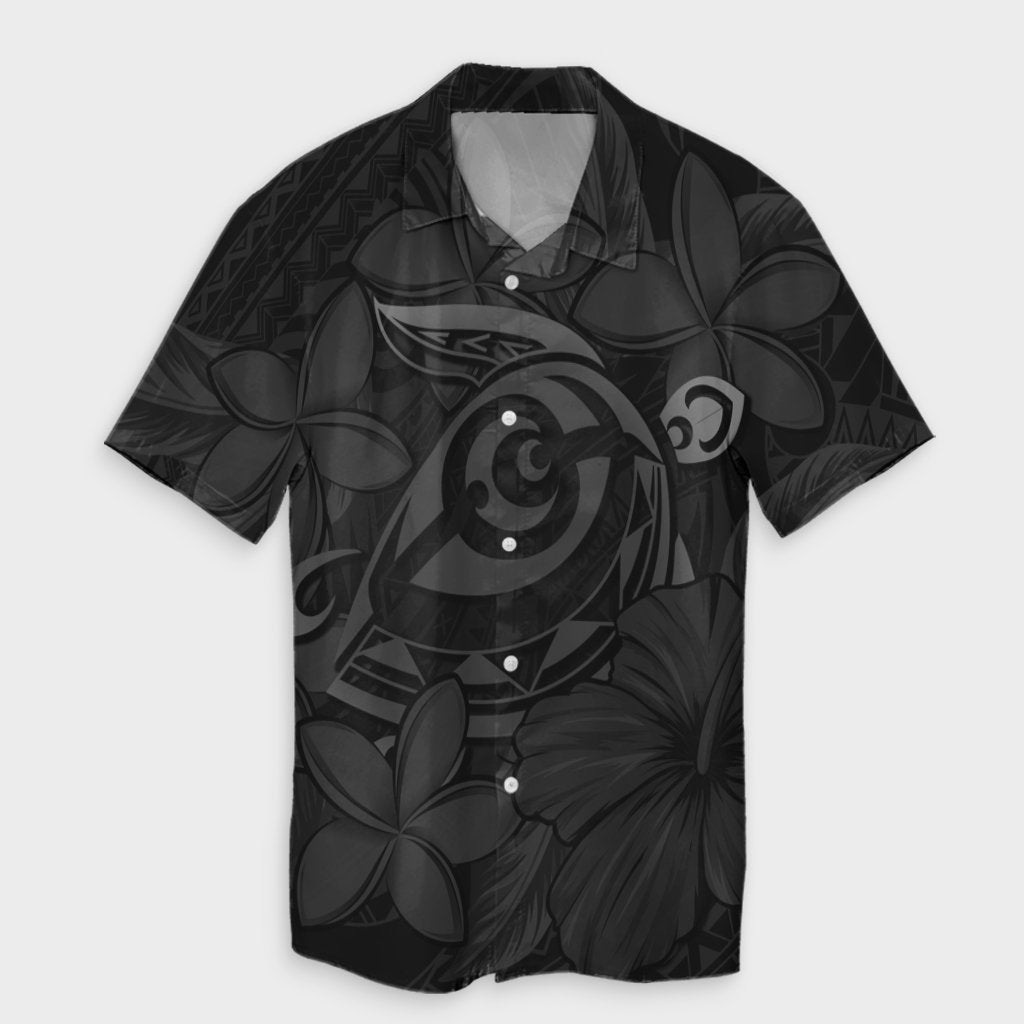 Hawaiian Turtle Hibiscus Plumeria Kanaka Polynesian Hawaiian Shirt Gray - Soft Style - AH Unisex Black - Polynesian Pride