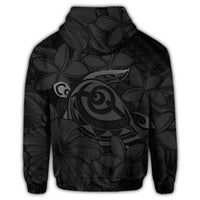 Hawaiian Turtle Hibiscus Plumeria Kanaka Polynesian Zip Hoodie Gray Soft Style - Polynesian Pride