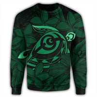 Hawaiian Turtle Hibiscus Plumeria Kanaka Polynesian Sweatshirt Green - Soft Style - AH - Polynesian Pride